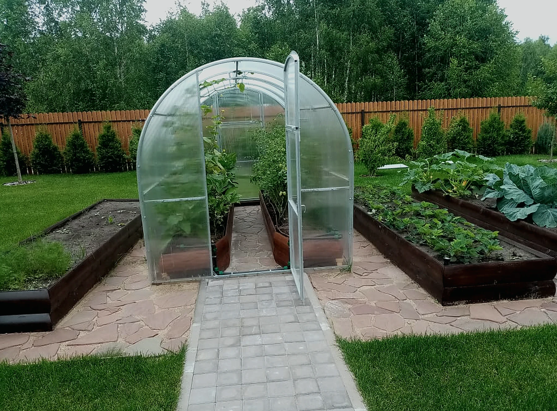 Теплица и огородные грядки